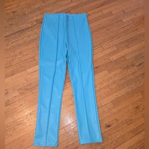 Stylish Blue High-Waisted Faux Leather Pants
